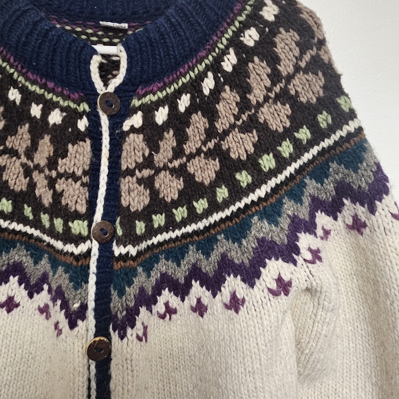 Hand Knit Pure Wool Super Chunky Cardigan Sweater Size XL - Picture 2 of 10